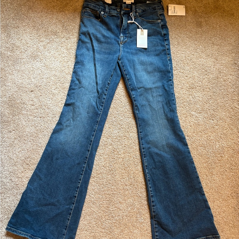 Good American Blue Flare Wide Leg Jeans